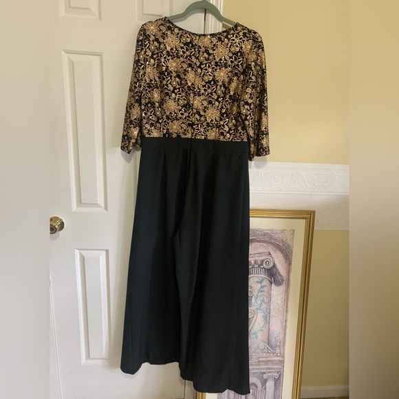 Jumpsuit  Long Split Pants Cocktail Gold Black Sparkle Jumpsuit Size Large NWOT - Picture 12 of 12